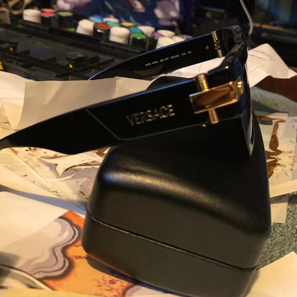 Brand new Versace sunglasses black wit navy blue gold trim